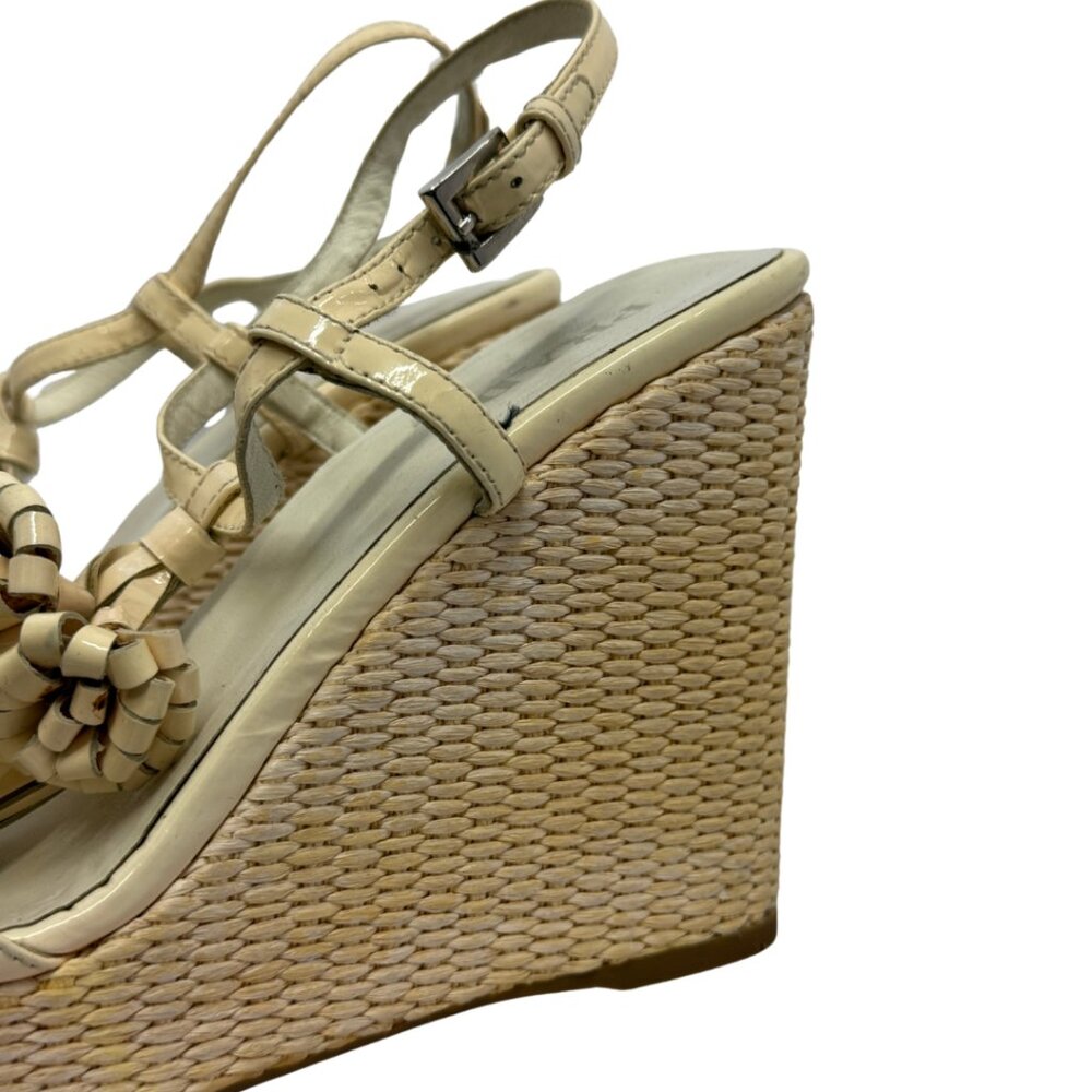 Prada Flower Patent Leather Woven Wedges - Picture 6 of 7
